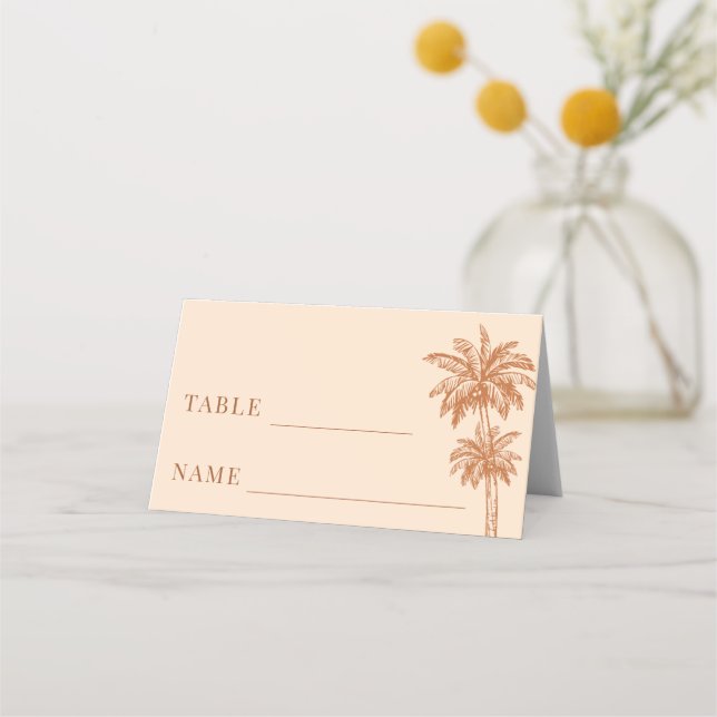 Tarjeta De Asiento Mesa de bodas Cream Beige Palm Tree Boho Beach (Anverso)