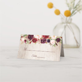 Tarjeta De Asiento Mesa de Bodas florales Rustic Wood Burgundy Rubor