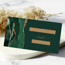 Tarjeta De Asiento Mesa de Bodas Moderno Verde Esmeralda Oro Ágata