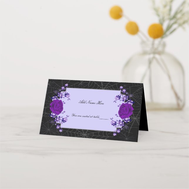 Tarjeta De Asiento Mesa de casamiento de Rosa morado Floral Spiderweb (Anverso)