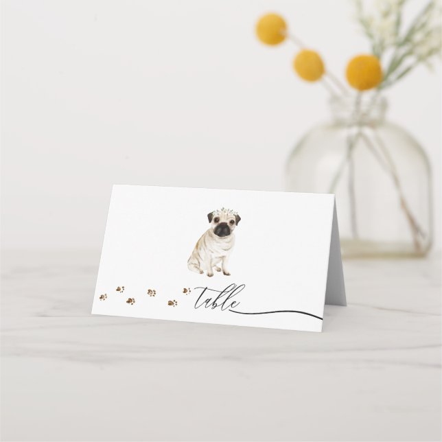 Tarjeta De Asiento Mesa de guión de boda para dueños de perros Pug ca (Anverso)