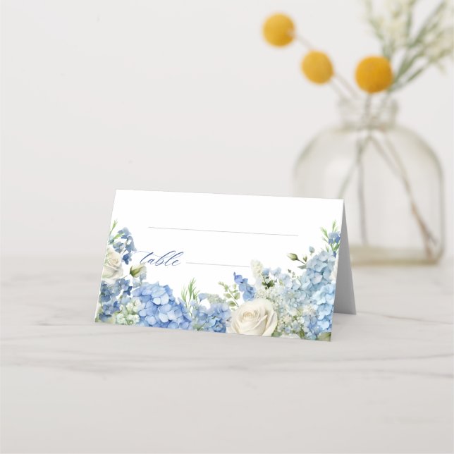 Tarjeta De Asiento Mesa de rosas blancas Hydrangea Blue Garden (Anverso)