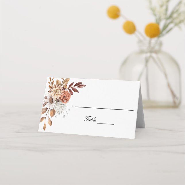 Tarjeta De Asiento Mesa floral de otoño rosa melocotón blanco marrón (Anverso)
