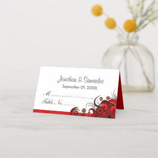 Tarjeta De Asiento Mesa plegada con flores de Hibiscus blanca y roja