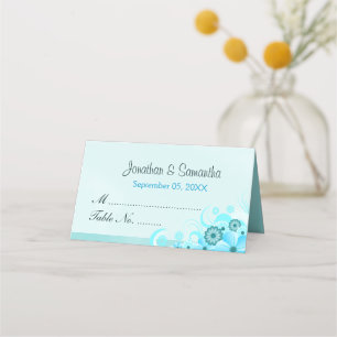 Tarjeta De Asiento Mesa plegada floral azul Aqua Blue Hibiscus
