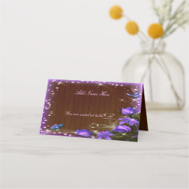 Tarjeta De Asiento Mesa Rustic Dark Wood Morple Floral Butterfly