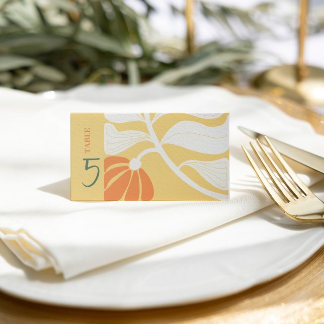 Tarjeta De Asiento Mezcla de flores abstractas y boda de partidos (Groovy daisy floral yellow mix & match wedding place card)