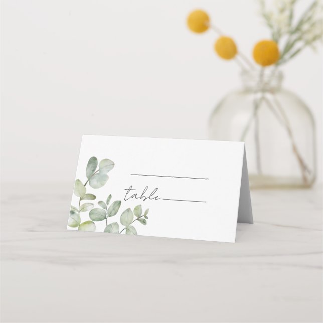 Tarjeta De Asiento Minimal Eucalyptus Watercolor Wedding (Anverso)