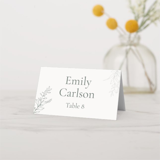 Tarjeta De Asiento Minimal Sage Green Botanical Place Card (Anverso)