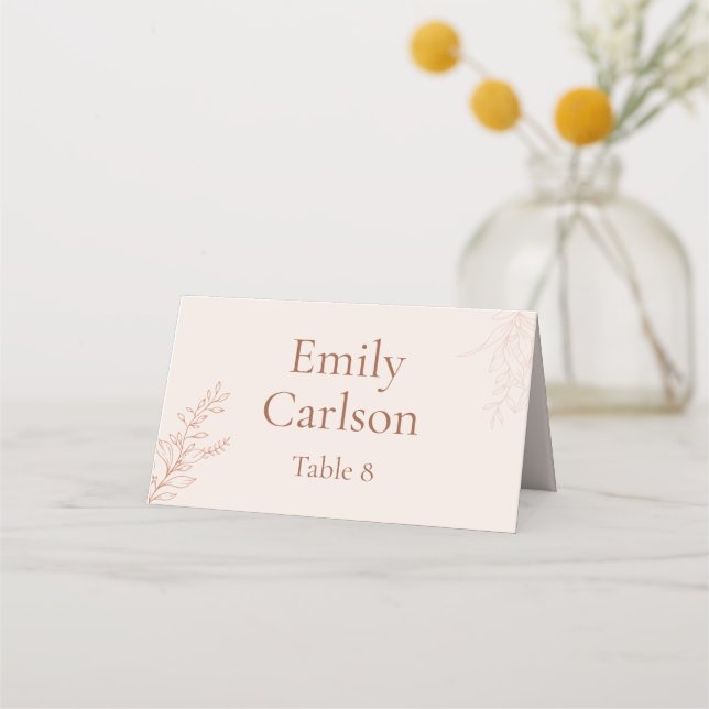 Tarjeta De Asiento Minimal Terracotta Botanical Wedding Place Card (Anverso)