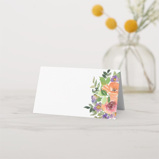 Tarjeta De Asiento Minimalista Floral Naranja Acuarela (Anverso)