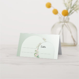 Tarjeta De Asiento Minimalista verde suave boho arco rubor flor