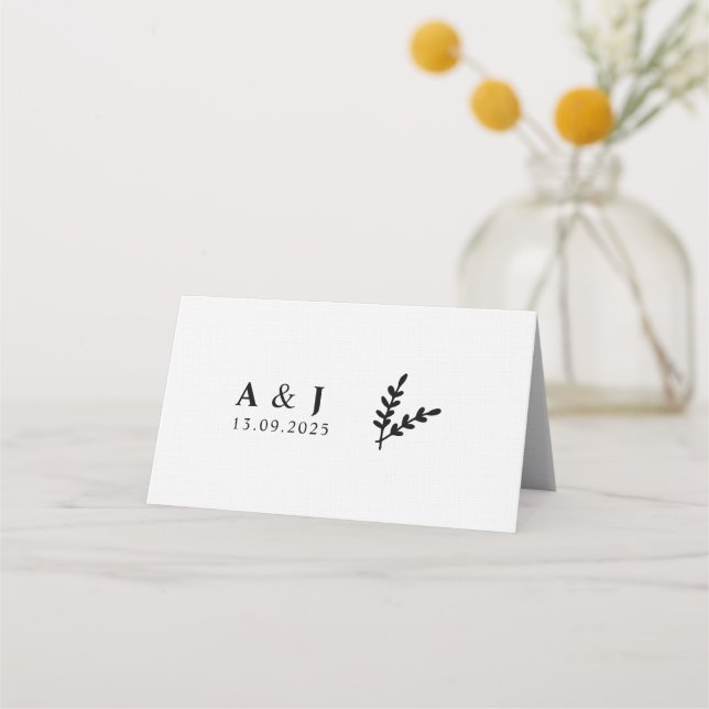 Tarjeta De Asiento Mínimo Elegante Floral Botánica de Monogramos (Anverso)