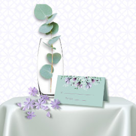 Tarjeta De Asiento Mint Green Dusty Purple Floral acuarela Romántica