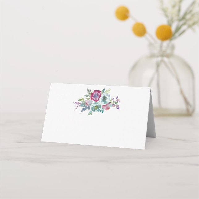 Tarjeta De Asiento Mint & Mauve acuarela floral (Anverso)