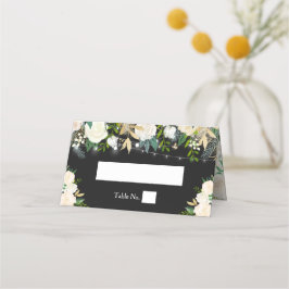 Tarjeta De Asiento Moda acuarela Marfil Floral String Lights Boda