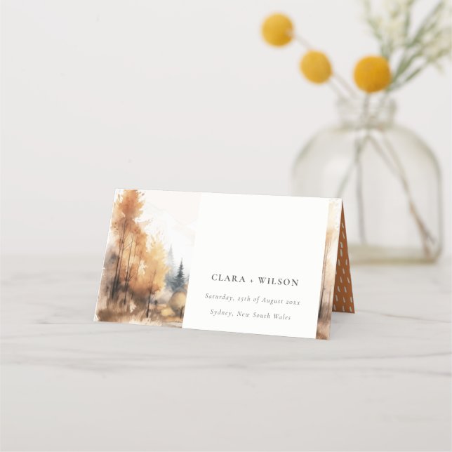 Tarjeta De Asiento Moda acuarela otoño Boda paisajístico otoño (Anverso)