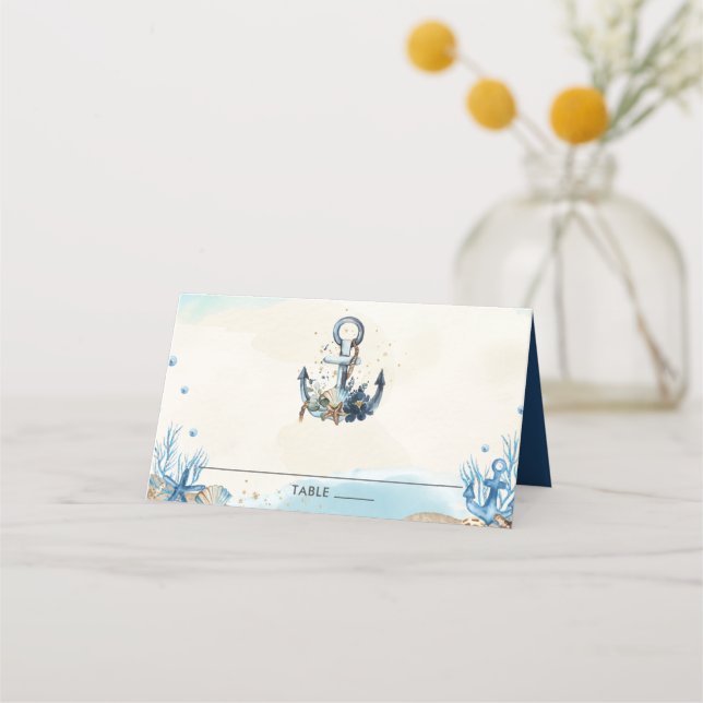 Tarjeta De Asiento Moda Anchor Náutico Playa Boda moderno (Anverso)