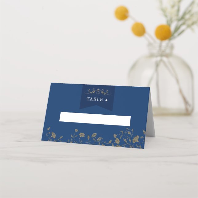 Tarjeta De Asiento Moda Blue Gold Library Chapter Boda Place Cards (Anverso)
