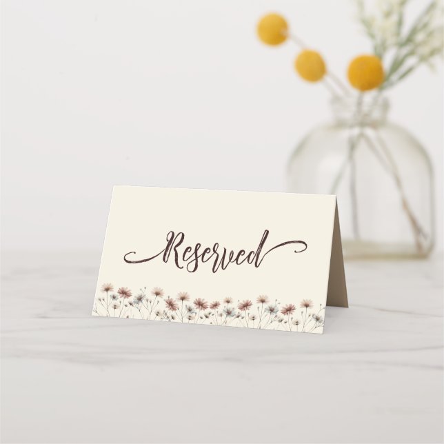 Tarjeta De Asiento Moda Boho Flores silvestres Boda simple reservada (Anverso)
