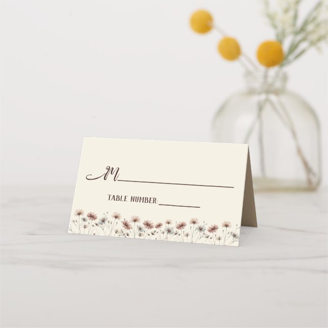 Tarjeta De Asiento Moda Boho Flores Silvestres Elegante Boda Escrita (Anverso)