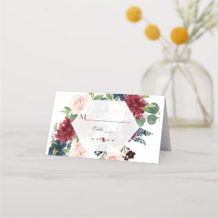 Tarjeta De Asiento Moda Burgundy Floral Hexagon Cuadro Número