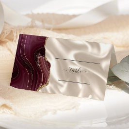 Tarjeta De Asiento Moda Burgundy Gold Agate Boda de marfil