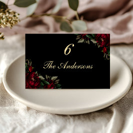 Tarjeta De Asiento Moda color rojo oscuro verde gótico floral boda de