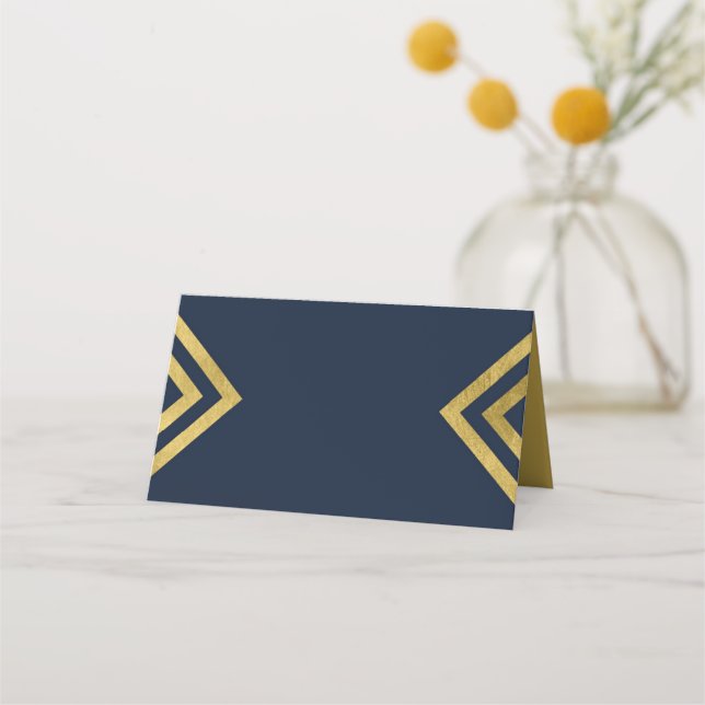 Tarjeta De Asiento Moda Elegante azul y falso oro geométrico (Anverso)