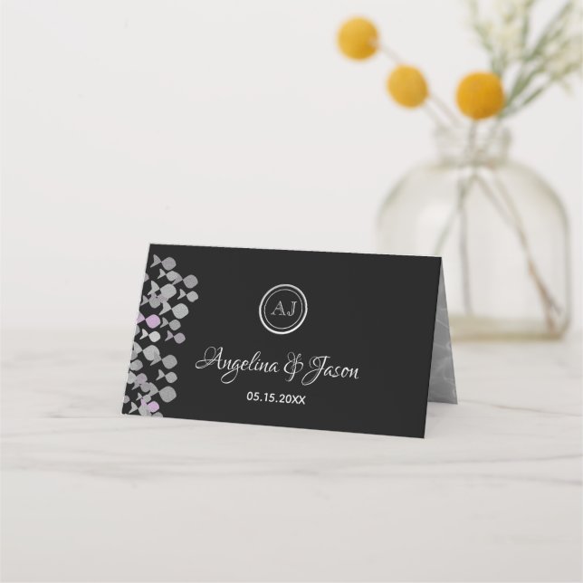 Tarjeta De Asiento Moda Elegante Boda con temática de océano negro y  (Reverso)
