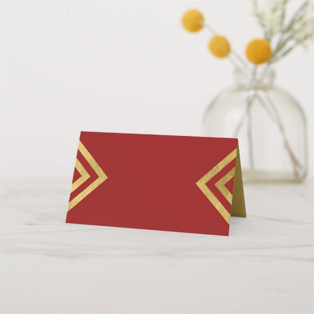 Tarjeta De Asiento Moda Elegante Red y Faux Gold Geometric (Anverso)