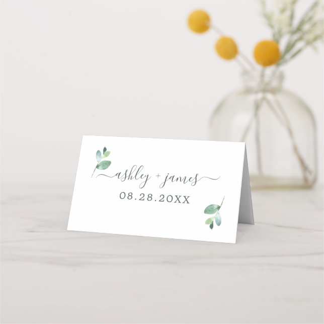 Tarjeta De Asiento Moda Eucalyptus Foliage Boda personalizada blanca (Anverso)
