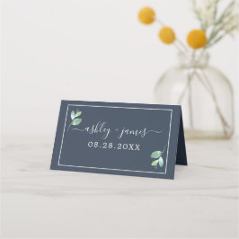 Tarjeta De Asiento Moda Foliage Dark Blue Custom Wedding Place Card