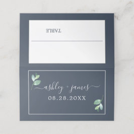 Tarjeta De Asiento Moda Foliage Dark Blue Custom Wedding Place Card