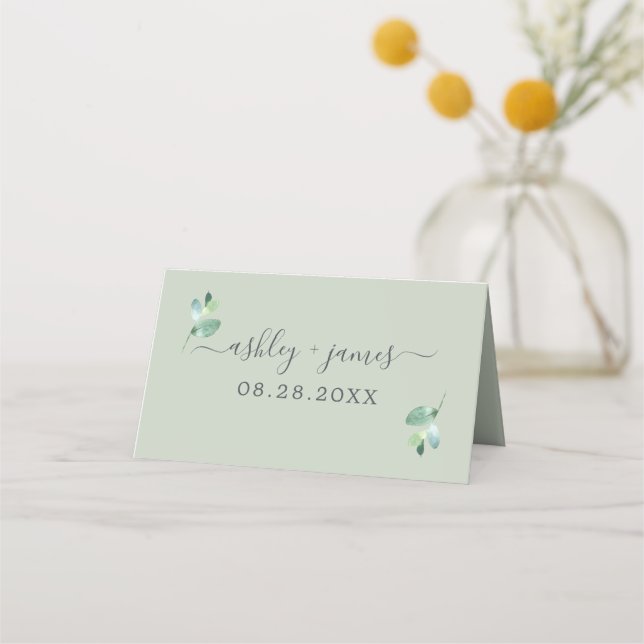 Tarjeta De Asiento Moda Foliage Pastel Green Wedding (Anverso)