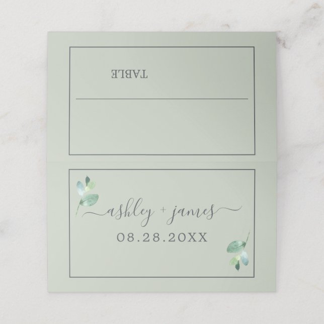 Tarjeta De Asiento Moda Foliage Pastel Green Wedding (Exterior desplegado)