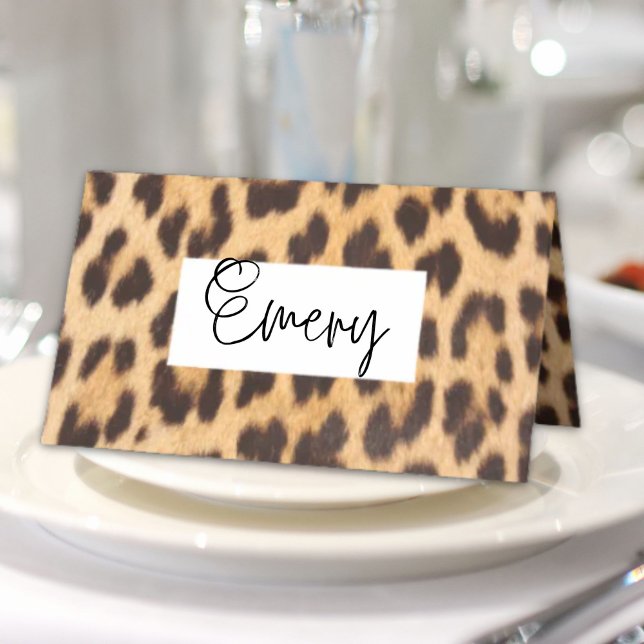 Tarjeta De Asiento moda giratoria safari salvaje fiesta leopardo (girly chic wild safari party leopard print place card)