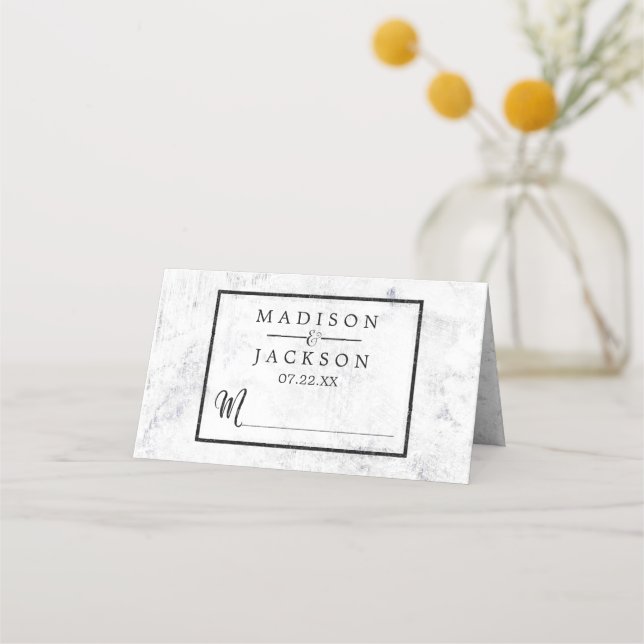 Tarjeta De Asiento Moda Marble Blanco Número de asiento Nombre de la  (Anverso)