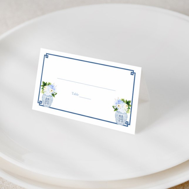 Tarjeta De Asiento Moda Marina Azul & Blanco Jar Boda Brunch (Elegant ginger jars with blue and white flowers wedding place cards )