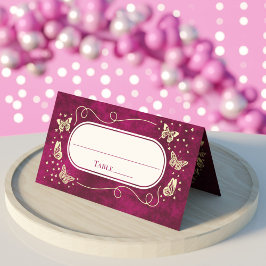 Tarjeta De Asiento Moda Mariposa Quinceañera Girly Pink Gold de 15 añ