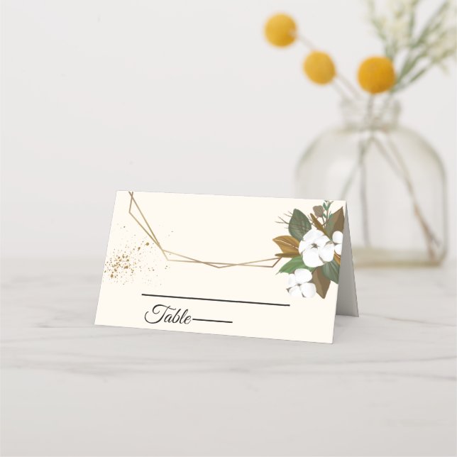 Tarjeta De Asiento Moda Marrón Y Boda Floral Crema (Anverso)