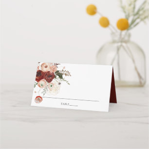 Tarjeta De Asiento Moda Marsala Rubor Ivory Floral Boda nombre invita