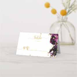 Tarjeta De Asiento Moda Morado Floral & Oro Confetti Número de tabla