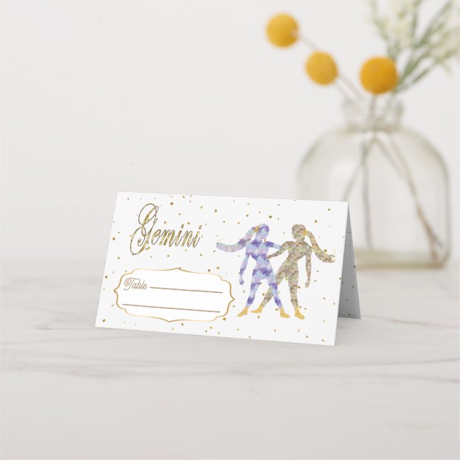 Tarjeta De Asiento Moda Oro Gemini Zodiac Cumpleaños (Anverso)