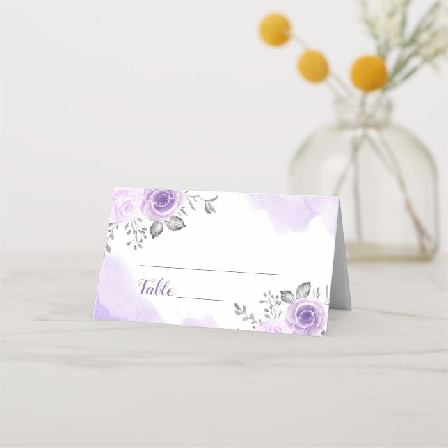 Tarjeta De Asiento Moda Pastel Purple Flowers Boda Place Card (Anverso)