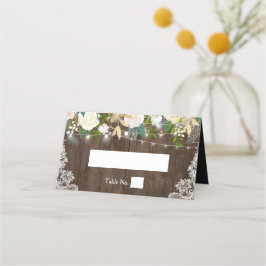 Tarjeta De Asiento Moda Rústica Ivory Floral String Lights Boda