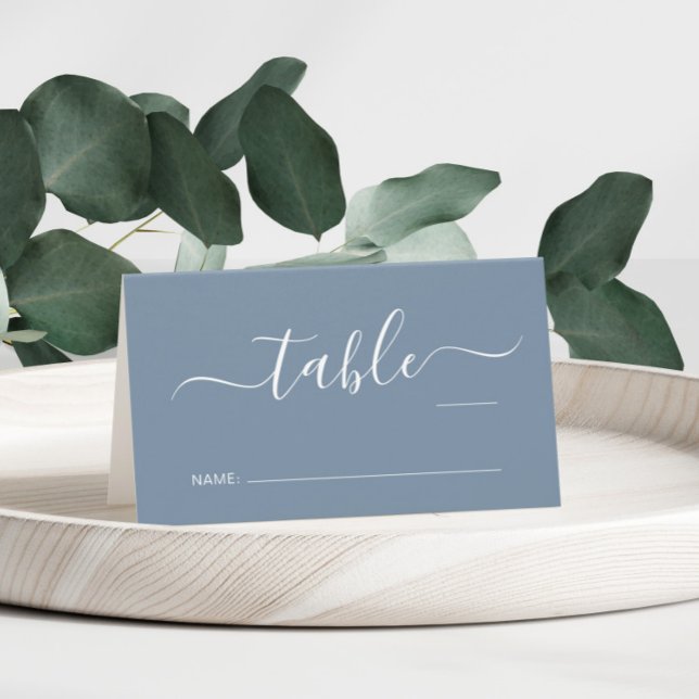 Tarjeta De Asiento Moda Script Dusty Blue Boda Número de tabla (Subido por el creador)