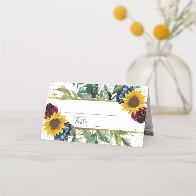 Tarjeta De Asiento Moda Sunflower Floral Gold Purpurina Bridal Shower (Anverso)