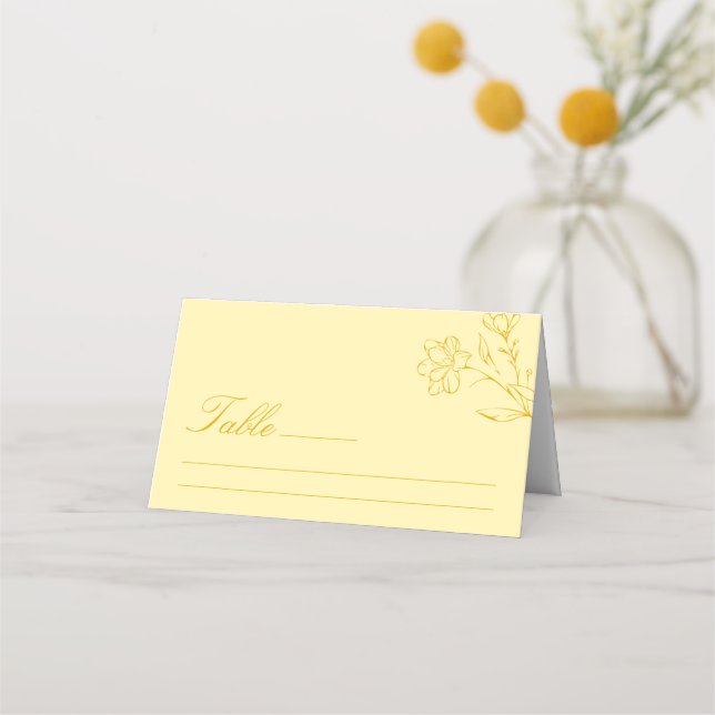 Tarjeta De Asiento Modern Butter Yellow Floral Wedding Table (Anverso)