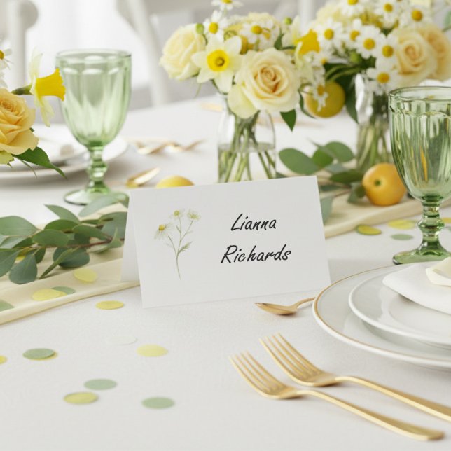 Tarjeta De Asiento Modern Citrus Green Wildflower Folded Escort or (Place Cards from the Citrus Green Wildflower wedding collection by Darling & May)